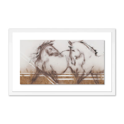 «Two Horses» par Donna Bernstein - Reproduction d'art graphique sur papier encadré