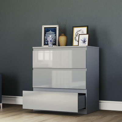 Oslo 3 Drawer High Gloss Chest, (FSC 100%) Bedroom Home Furniture