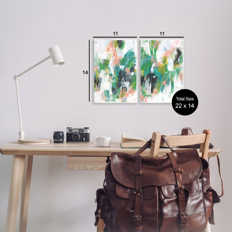 «Green Abstract Layers», ensemble de 2 plaques murales par June Erica Vess