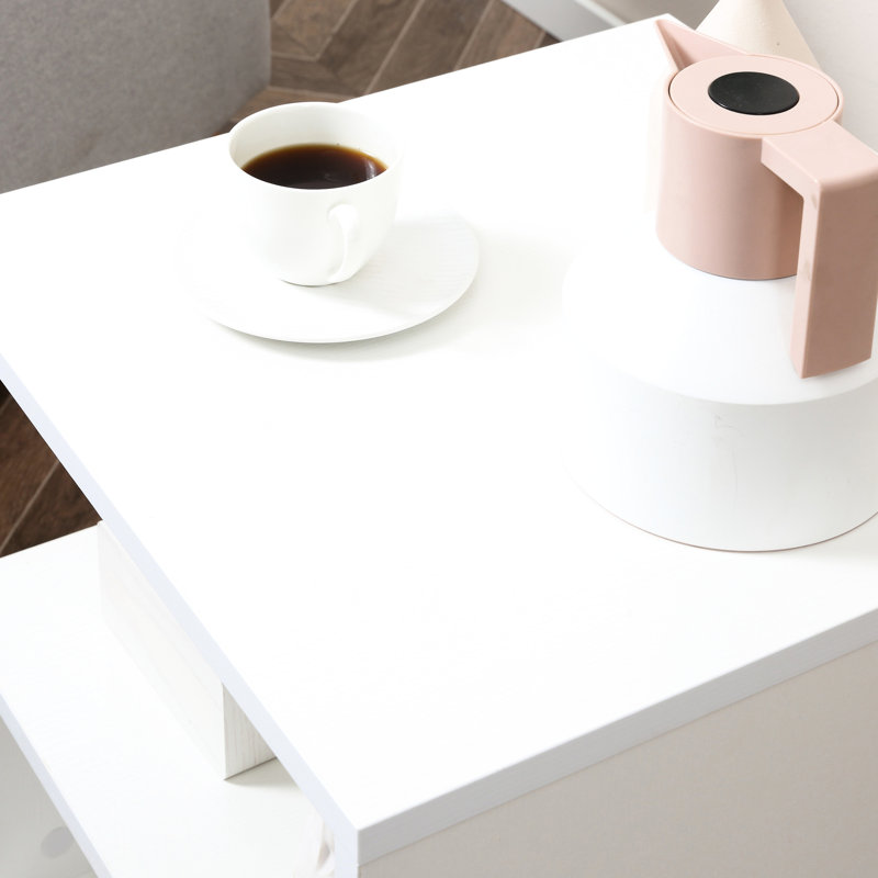Table basse blanche en forme de S, décor moderne de 20 po avec rangement, côté élégant et gracieux chic