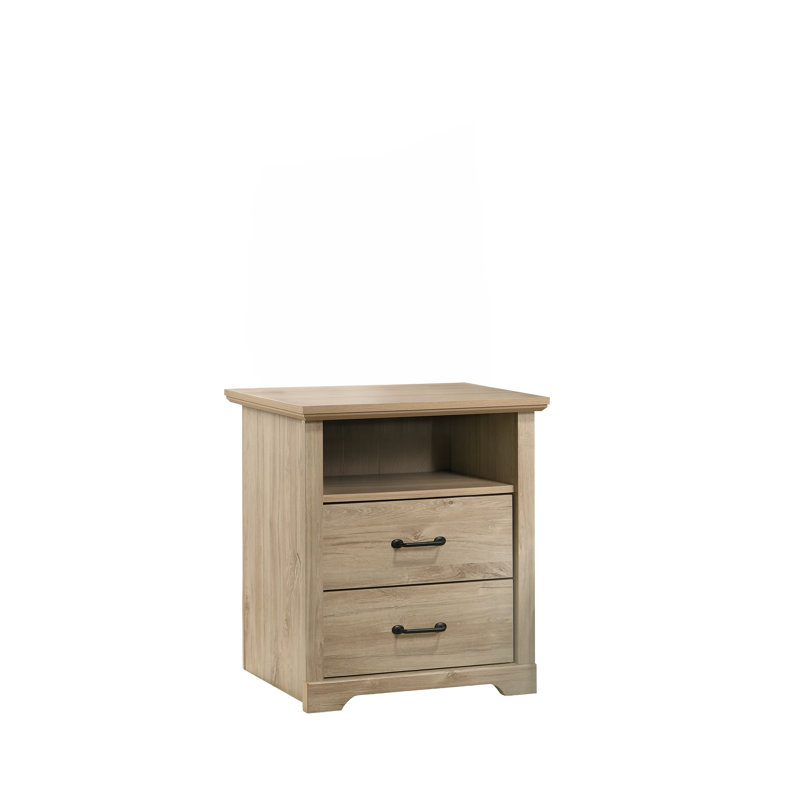 Lavado 22"W Finish 2-Drawer Nightstand Bedside Table With USB Charging Ports, Light Oak