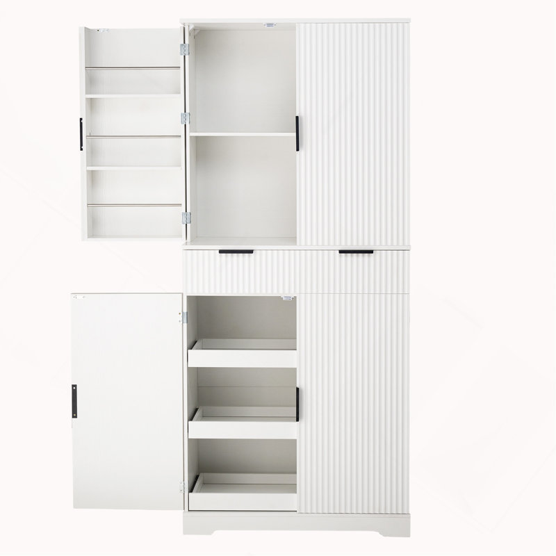Garde-manger cannelé 72 po avec 3 tiroirs à clavier et 6 tablettes à portes réglables pour armoire de salle de bain, salle à manger, bureau, vestibule