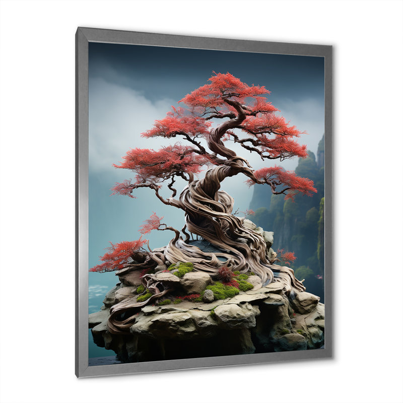 Art asiatique, sagesse bonsaï VI, Toile encadrée argentée avec une seule photo, H 40 po x l 30 po x P 1,5 po