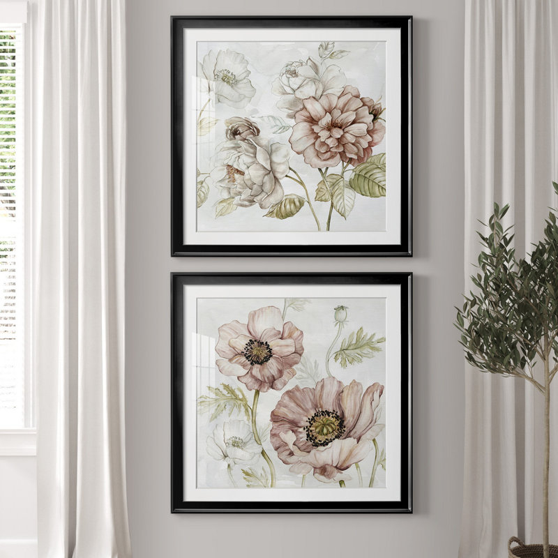 «Washed Botanical III», ensemble de 2 reproductions d'art encadrées, H 30,5 po x l 61 po x P 1,5 po, Papier encadré noir