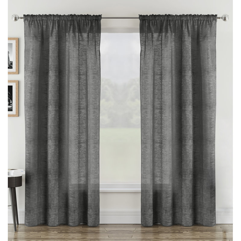 Sundas Sheer Curtain Panel Pair, 140cm Width x 229cm Drop, Black