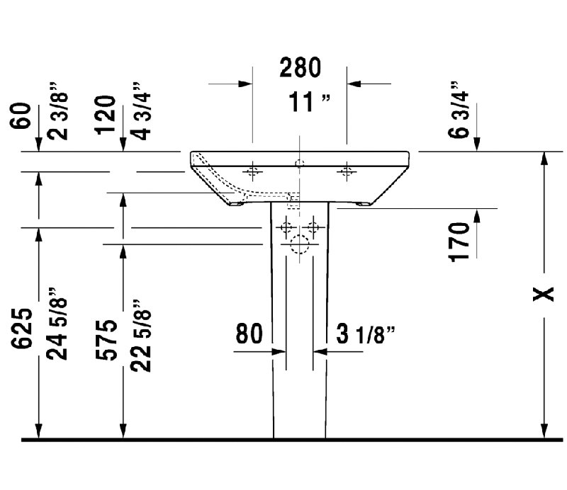 DuraStyle Ceramic 22" Wall Mount Bathroom Sink with Overflow