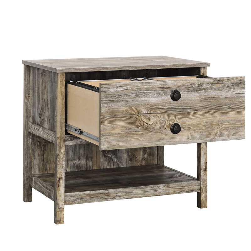 Classeur latéral de bureau brun à finition côtière, bois d'ingénierie, tiroir à extension complète pour diverses catégories de dossiers, dossiers de rangement polyvalents, livres, décor, mécanisme, base, conception compacte, facile