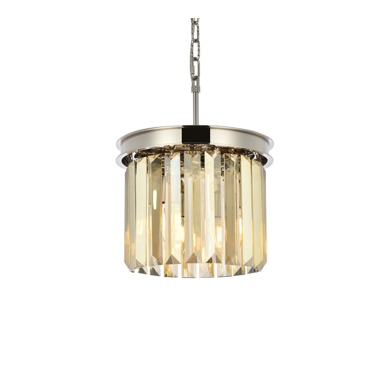 Luminaire suspendu tambour simple 3 lumières Yazmin, Fumée, Nickel poli