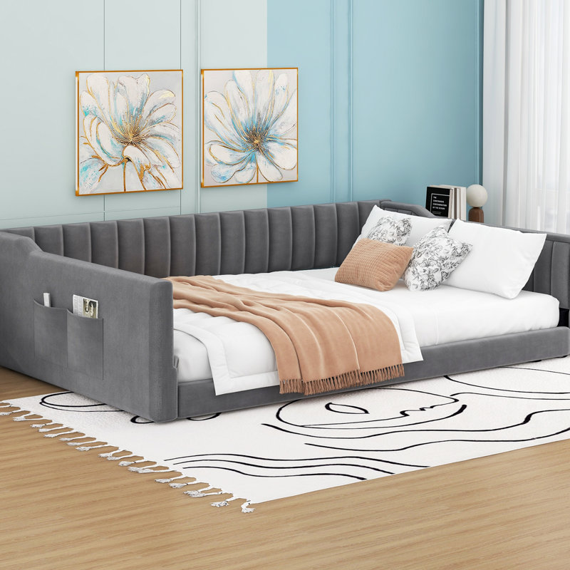 Modern Gray Full Xl Daybed With Side Storage - Offers A Stylish Option No Box Spring Required Simple Assembly Instructions Sized Upholstery And Pocket Fits Well In Small Areas Easy Guide