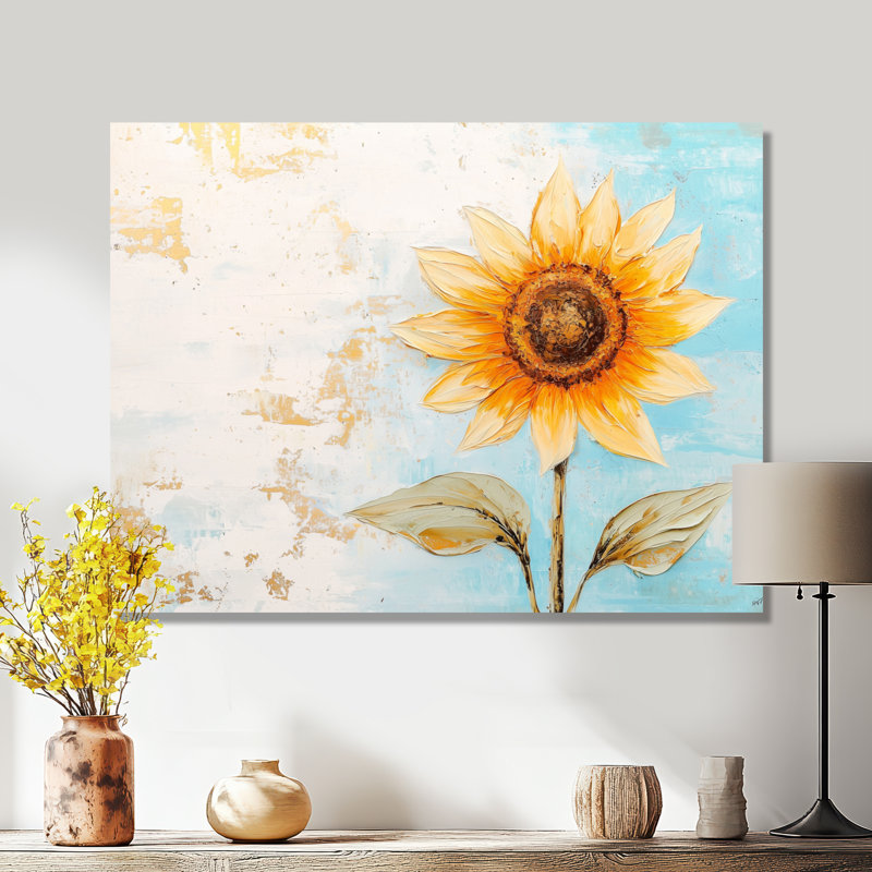 Minimal Symphony of a Sunflower I - tournesol, impression murale, H 24 po x l 32 po, Wrapped Canvas, Ne s’applique pas