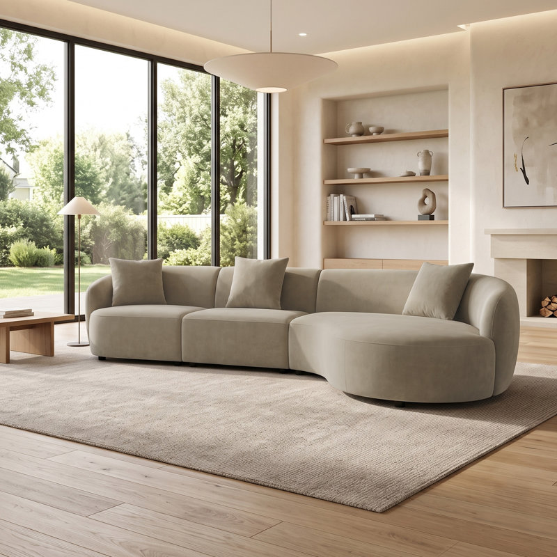 Canapé d'angle rembourré Amadora 118,90 po, forme haricot, Right Hand Facing, Wicker