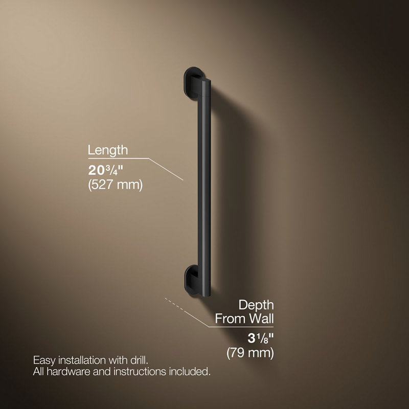 Barre d'appui Belay, Noir mat, H 1,75 po x L 18 po