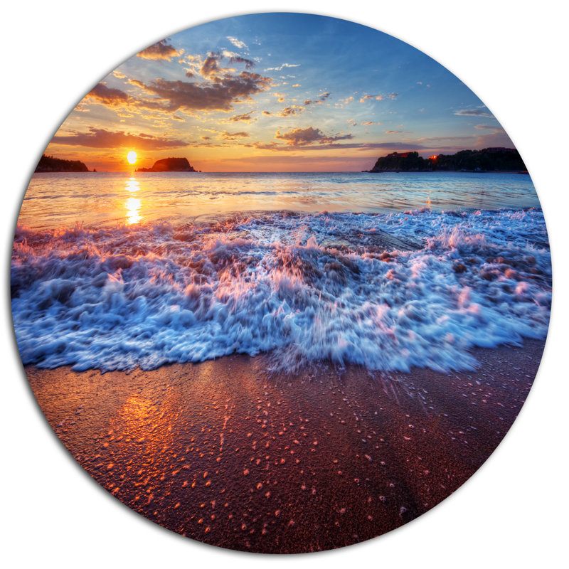 «Blue Sea Waves pendant le coucher du soleil», photographie, H 23 po x l 23 po x P 1 po, Métal
