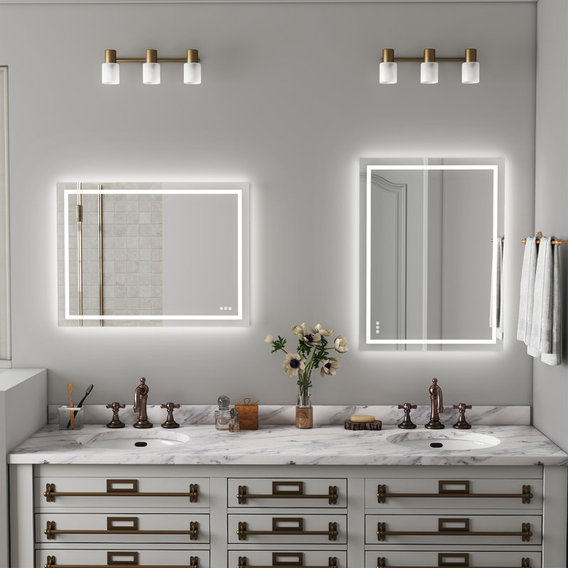 Miroir de salle de bain à DEL certifié UL à intensité variable 3 couleurs, anti-buée, 48 po x 36 po