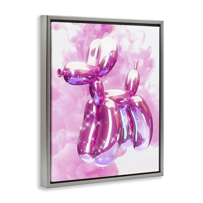 «Balloon Dog with Sparkle» par Ziwei Li, H 31 po x l 25 po, Cadre flottant gris lustré