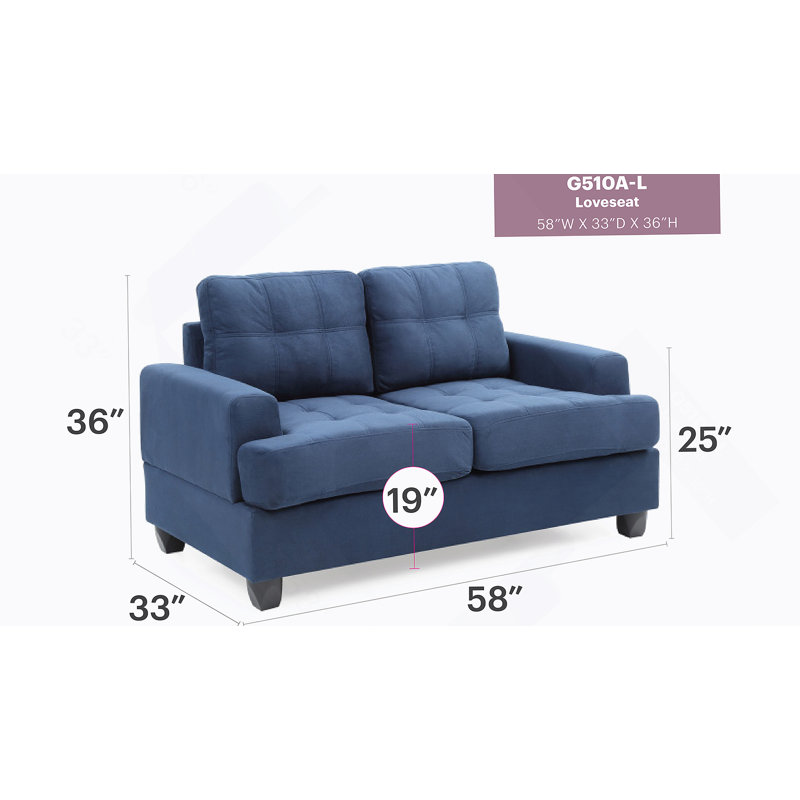 Canapé-causeuse pour salon de chambre à coucher, Microfibre bleue, H 36,02 po x l 58,01 po x P 34,01 po