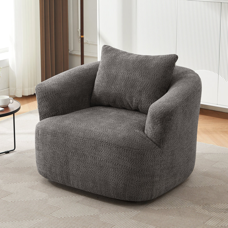Fauteuil demi-tonneau pivotant rembourré avec coussin décoratif, Gris
