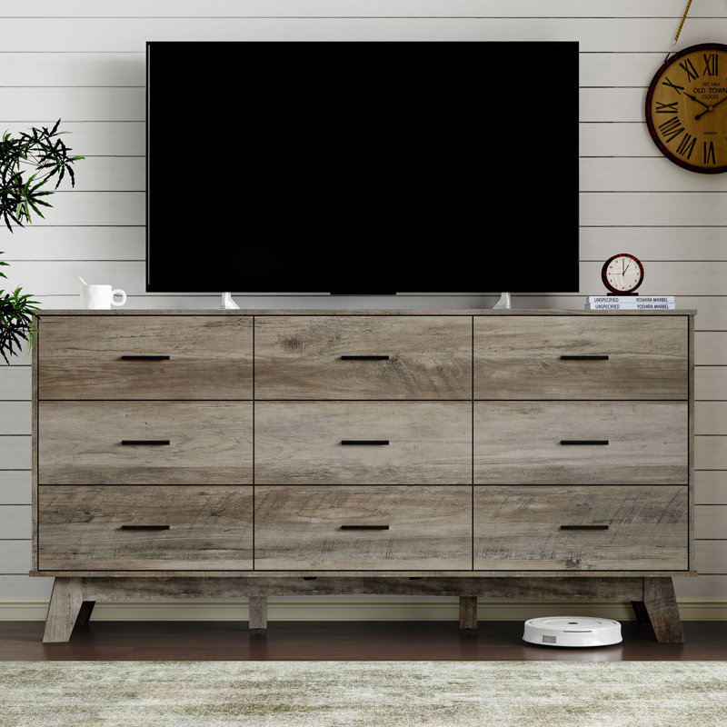 9 Drawer Wide Modern Chest Of Drawers With X-Shaped Sturdy Base, Grey