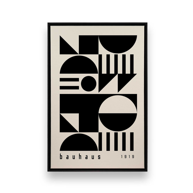 Impression sur toile monochrome Bauhaus Shapes, Cadre flottant noir satiné, H 18,75 po x l 12,75 po x P 1,75 po