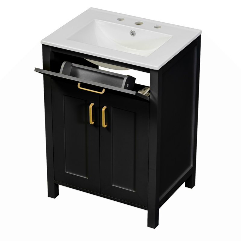 Ensemble de meuble-lavabo 24 po avec lavabo en céramique et 2 portes à fermeture en douceur