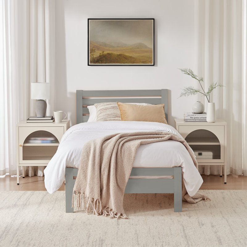 Aichele Solid Wood Bed, Light Grey