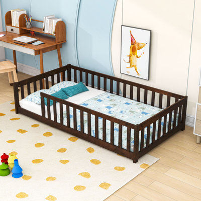 Twin Floor Bed With Safety Guardrails