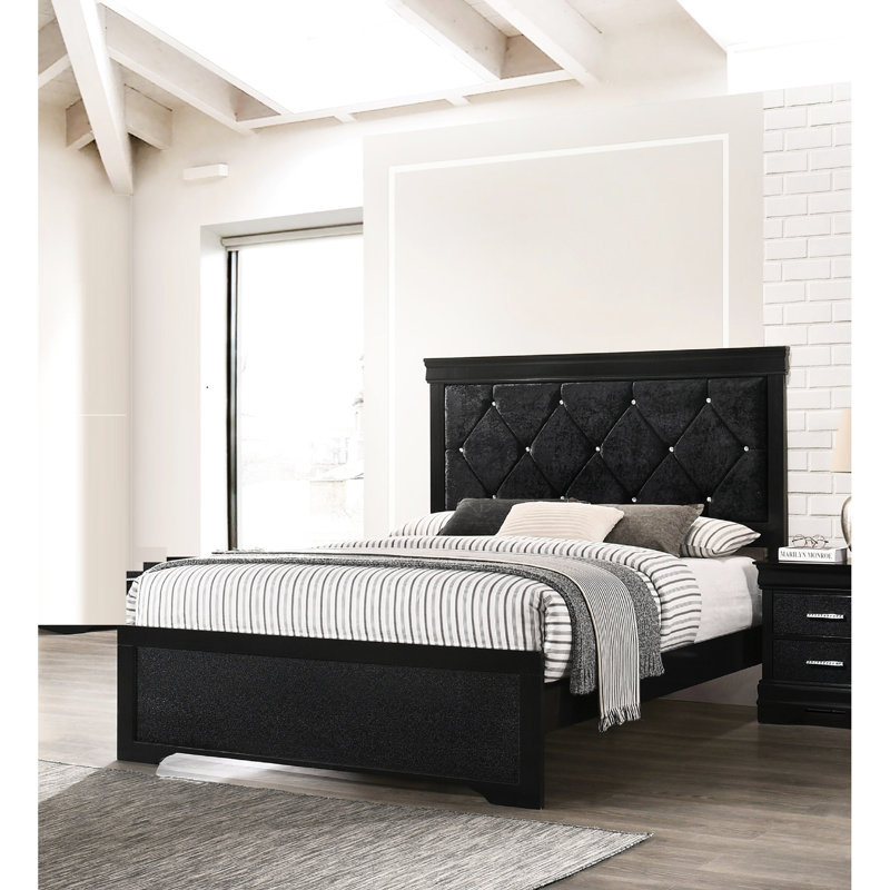 Lit simple tapissier de style moderne avec finition noire - Bois de chambre à coucher et fabrication