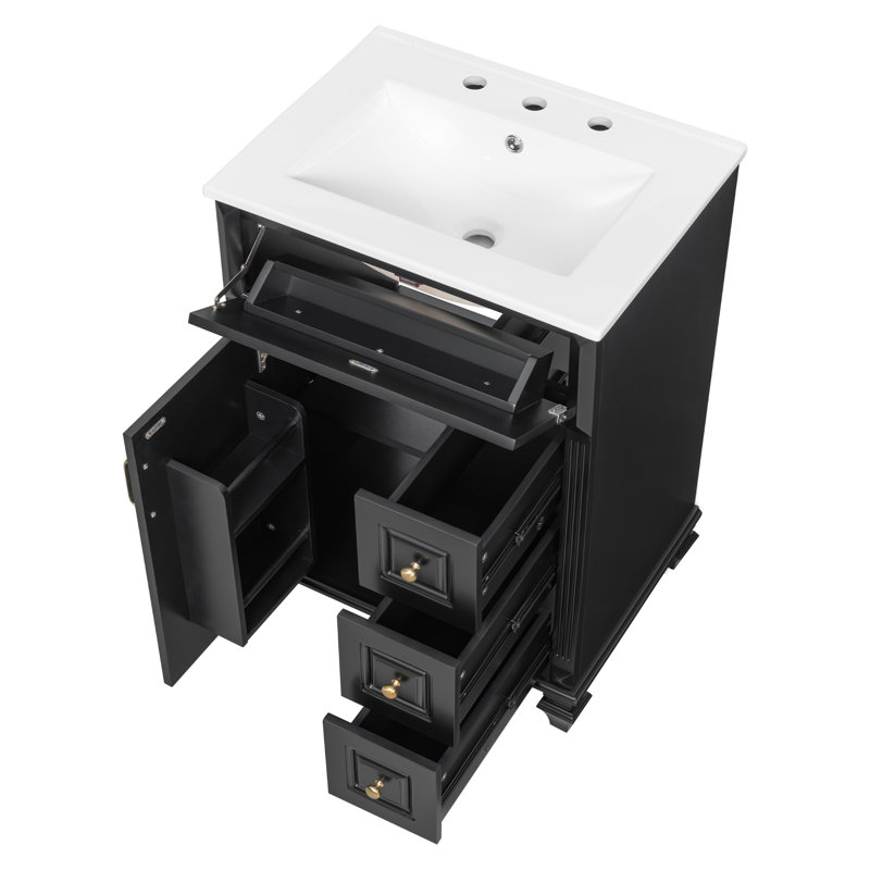Meuble-lavabo 24 po avec lavabo encastré en céramique, Noir