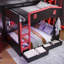 Lit superposé grand sur grand avec tiroirs et tablettes de rangement, lits superposés en bois avec crochets, aucun sommier nécessaire, noir et rouge
