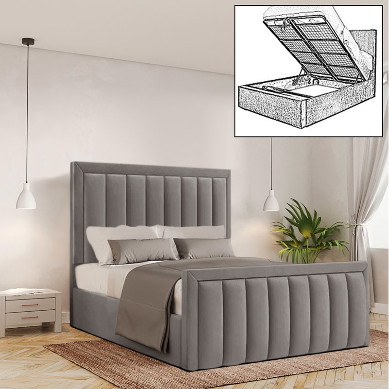 Bhopal Upholstered Ottoman Storage Bed, Double (4'6), Asphalt