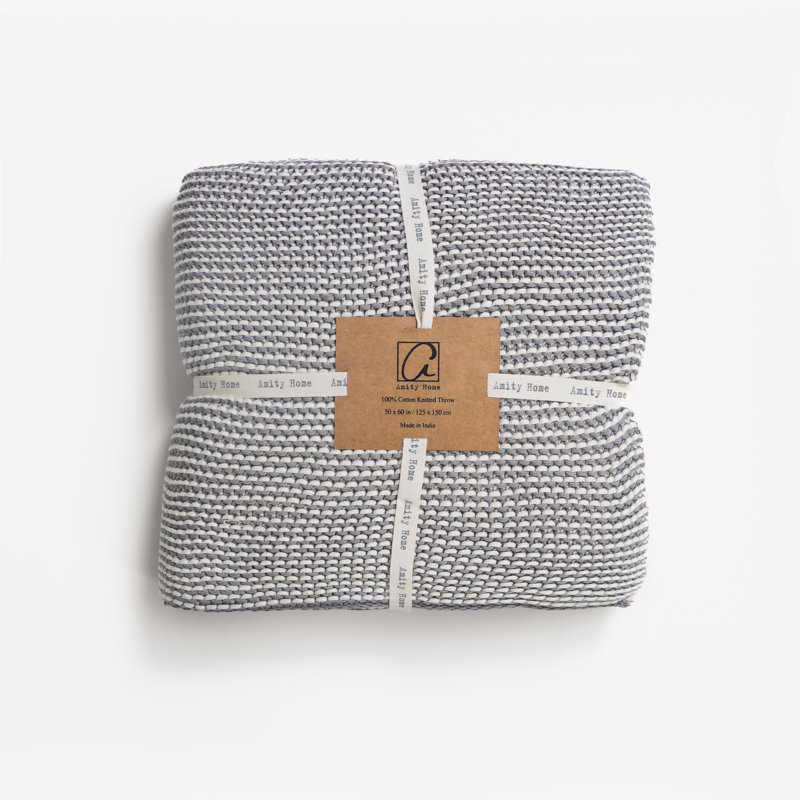 Gray Knitted Cotton Machine Washable Throw Blanket