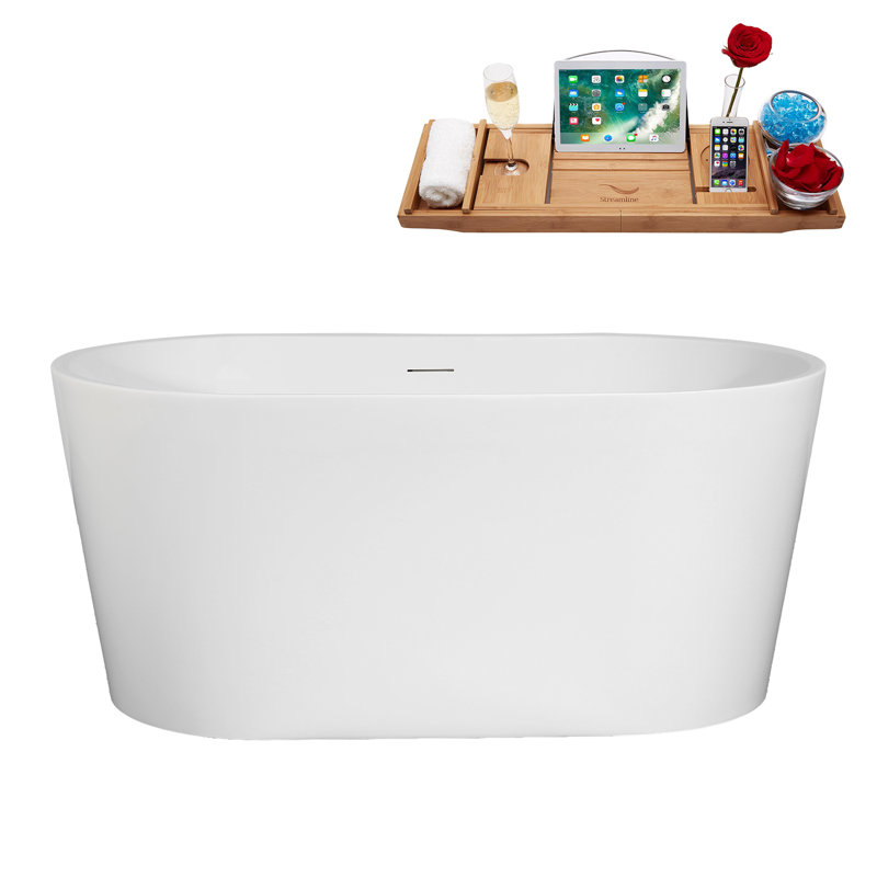 51" Streamline Soaking Freestanding Tub and Tray With Internal Drain, Polished Chrome