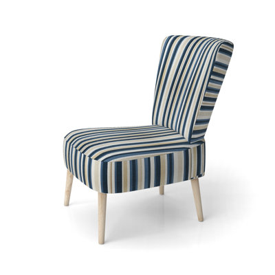 Classic Beige And Blue Elegance Striped Pattern - Upholstered Modern Side Chair, Blue Accent Chair