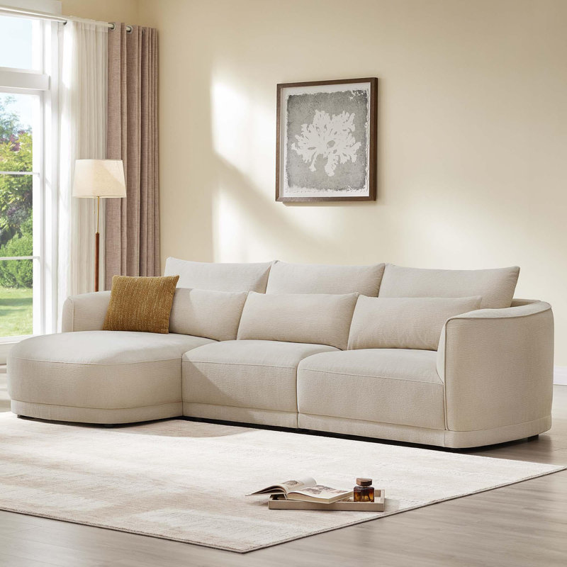 119'' Modular Curved Chenille Sofa With Chaise, Linen Polyester, Left Hand Facing