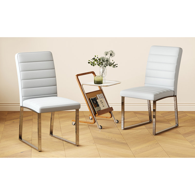 Paquet de 2 chaises gris pu en cuir souple et nettoyable, tubulure, idéale pour les repas en bureau, Light Grey