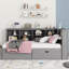 Lit de jour gris avec 2 consoles, 2 tiroirs de chargement et lit double, tablette de rangement