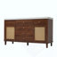 Meuble-lavabo de salle de bain avec lavabo SMC, grande armoire de rangement moderne avec tiroirs à fermeture en douceur et portes en rotin, boutons en métal argenté et 5 pieds en pin