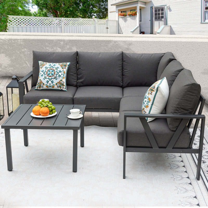 Aashriya 5 - Person Patio Conversation Set with Cushions, Gray/Black