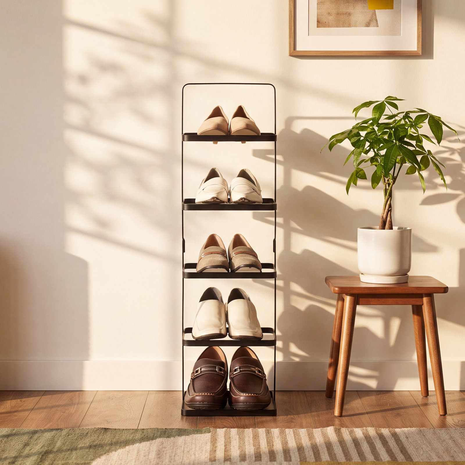 Yamazaki Home Upright 5-Pair Shoe Rack, Black