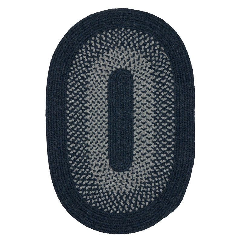Tapis réversible en mélange de laine Lionel - bleu marine, Ovale 10 pi x 13 pi