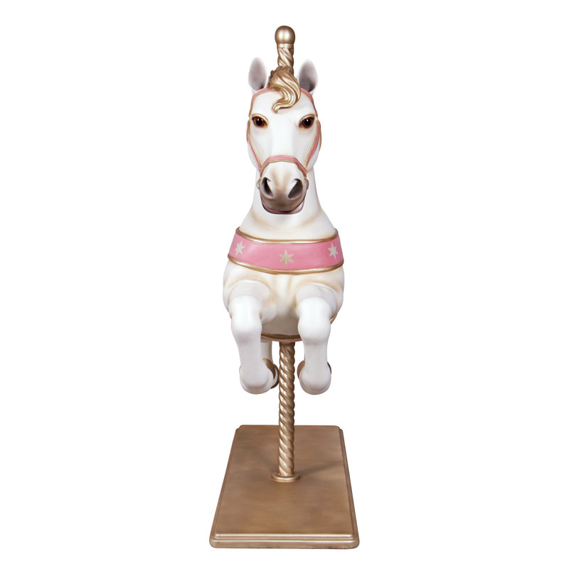 Full-Size White and Pink Resin Carousel Horse Statue