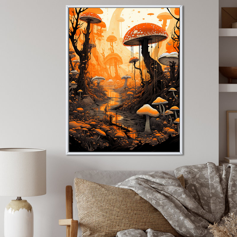 «Amarita Magical Mushroom Vintage Illustration I», reproduction sur toile, H 32 po x l 24 po x P 1 po, Cadre flottant blanc