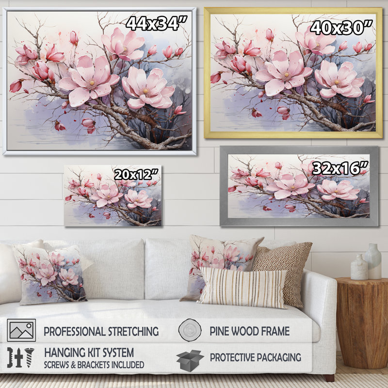 Art mural sur toile Magnolia, reproduction de nature botanique - somptueux arbre Magnolia, Cadre naturel flottant