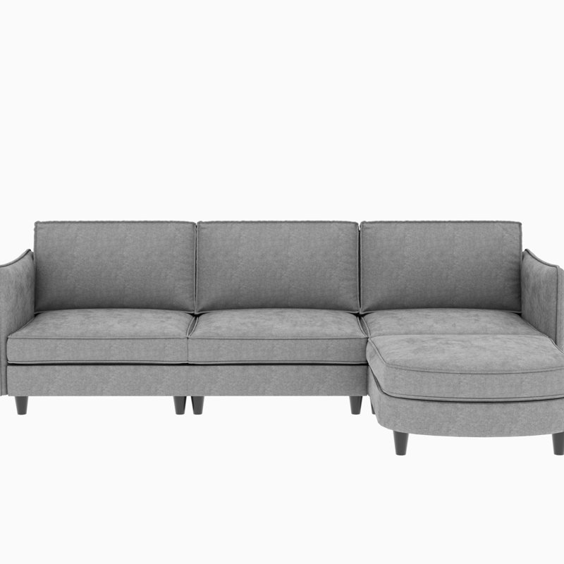 107.8'' Grey 4 - Seat L Shaped Fabric With Pocket Springs, Breathable Skin Fabric, Movable , Side Arm Pockets For Office Space Structure, Armrest Comfort