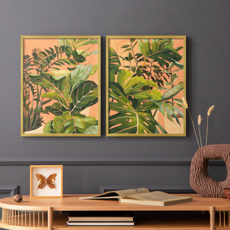 Golden Hour Greenery I - reproduction encadrée de qualité supérieure - prête à être accrochée - aucun clou requis - aucun clou requis