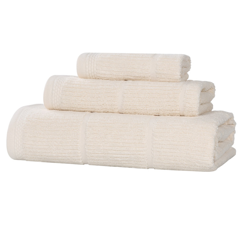 Milo Smart Twist Viscose Cotton Blend Medium Weight Quick Dry Solid Ribbed 3 Piece Bath Towel Set, 3 Piece Towel Set, Ivory