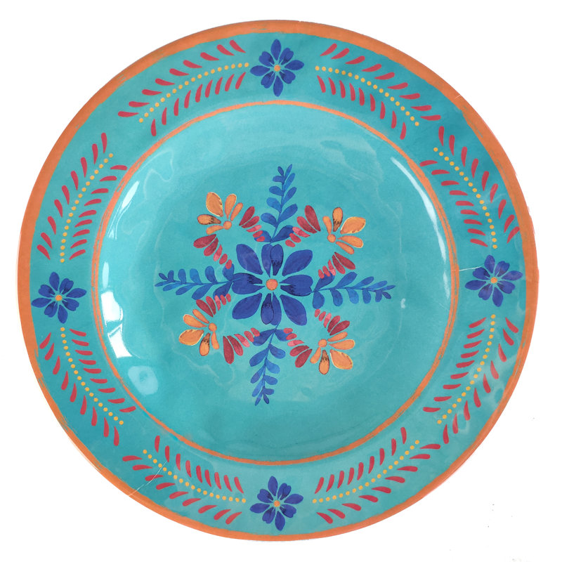 Turquoise Floral Pattern Melamine Salad Plates Set of Four