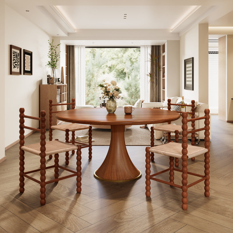 Ensemble de table de salle à manger en bois massif 5 pièces avec 4 chaises d'appoint en bois massif