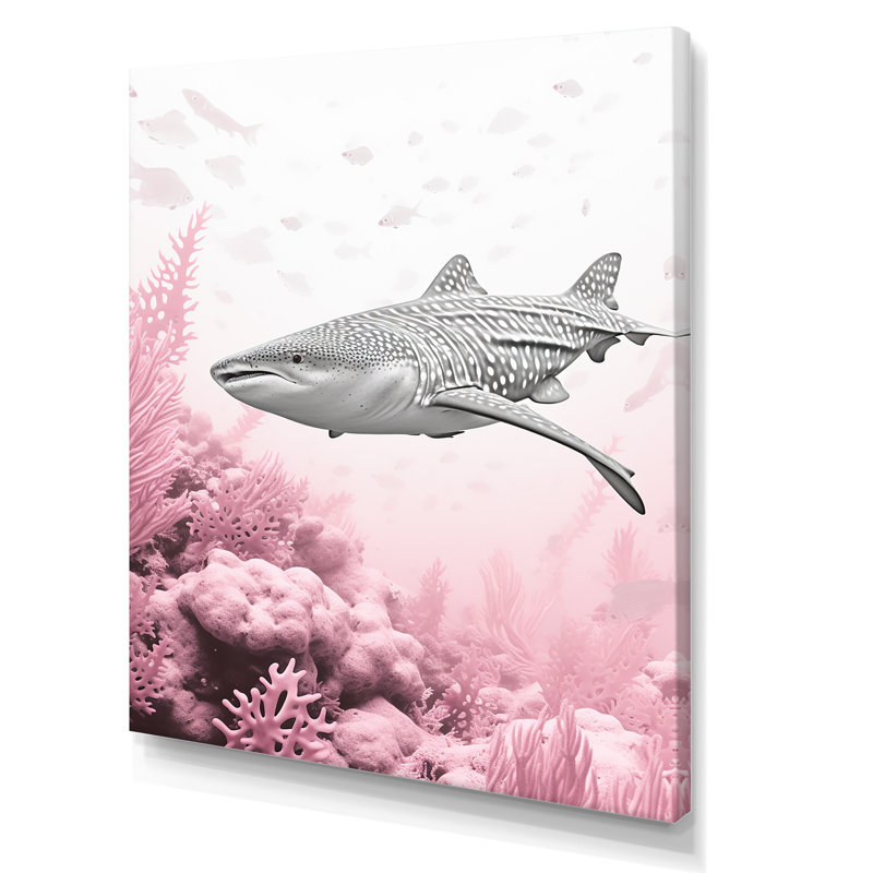 " Pink And Gray Shark Dance ", 32" H x 24" W x 1" D, Wrapped Canvas