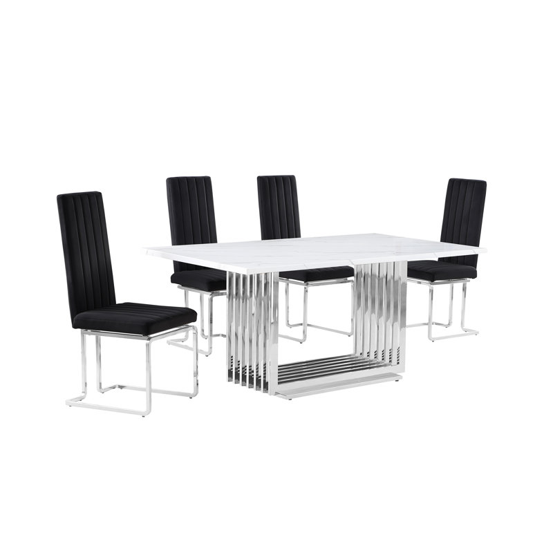 Ensemble de salle à manger Gagner, 5, Noir / argent, Argent